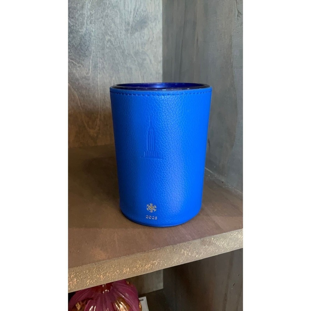 Anthropologie Crisp Cedar Candle Blue Faux Leather Empire State Building New